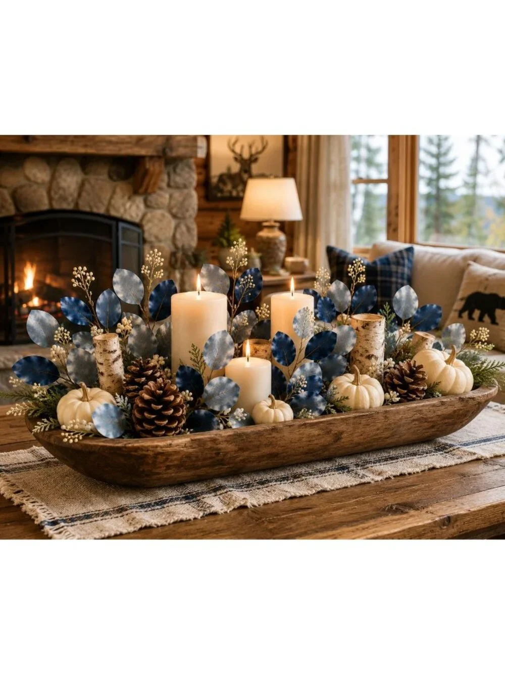 Blue Ombre Dollar Eucalyptus Stems, Faux Eucalyptus Branches, Artificial Greener